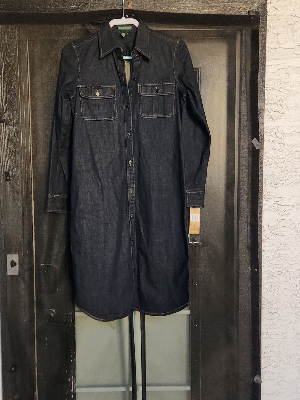 Classic Dark Blue Denim Shirt Dress with Belt - Picture 3 of 6